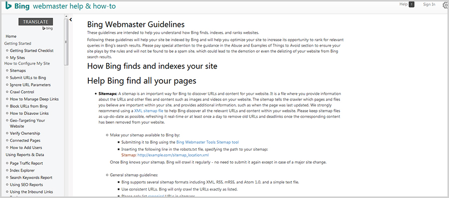 Bing Webmasters Guidelines