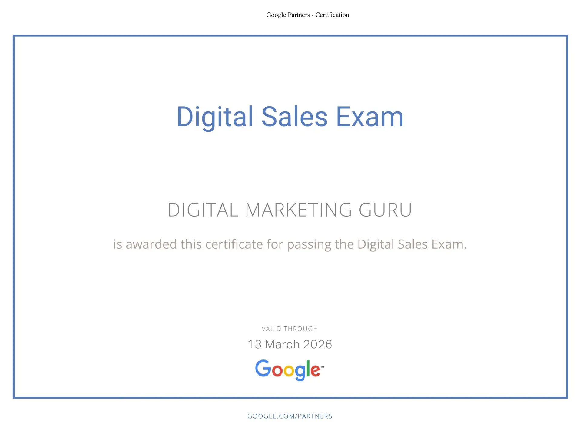 Goole Partner Site Certificate