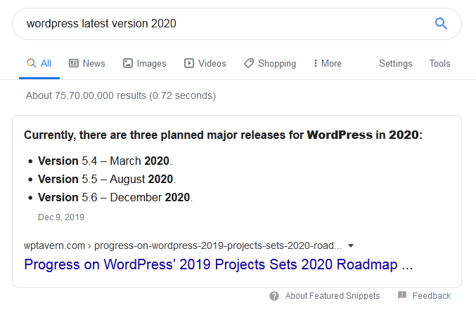 latest versions on wordpress